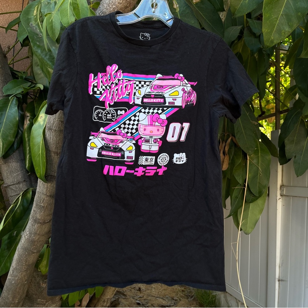 Sanrio Hello Kitty Racing Black Graphic T-Shirt.